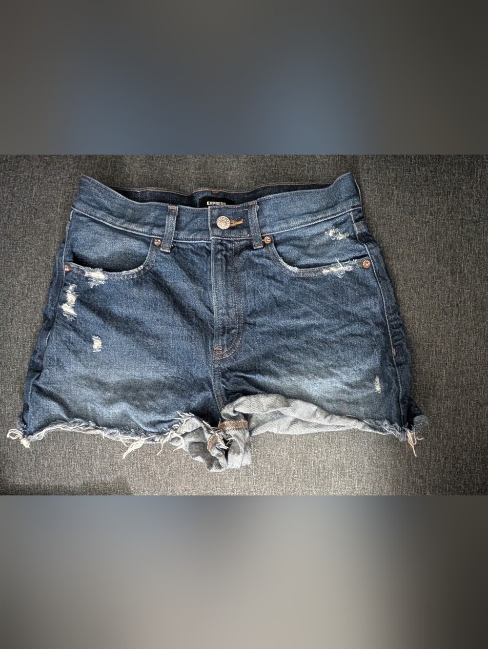 Express Dark Blue Distressed Denim Shorts